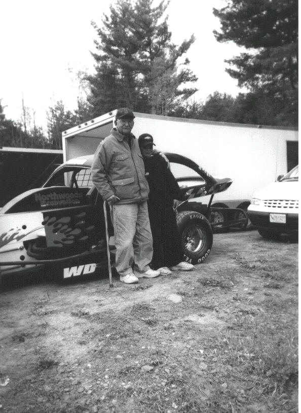 Lee Tucker with his grandson at Bear Ridge Speedway with Darrell's car